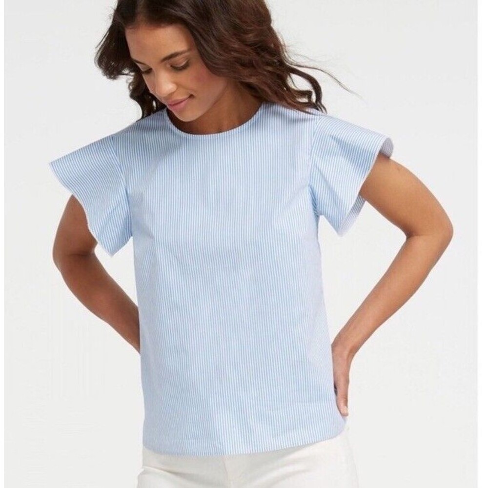 Draper James Cloister Stripe Flutter Top Blue Wit… - image 1